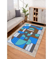 Dijital Kaymaz Taban Yıkanabilir Renkli Salon Halısı Mutfak Halısı Yolluk ND-SD-1003 (Mavi)