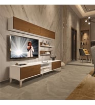 Decoraktiv Eko 5 Mdf Dvd Gold Tv Ünitesi Tv Sehpası - Parlak Beyaz (Beyaz - Ceviz)
