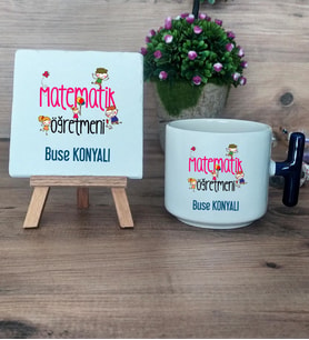 Matematik Öğretmeni Hediye Seti Kupa Bardak T Kulplu ve Dekoratif Taş Öğretmenler Günü Hediyesi (Model 2)