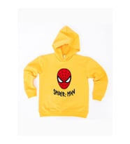 Spiderman baskılı örümcek adam kapüşonlu pamuklu kumaş çocuk sweatshirt (Sarı)