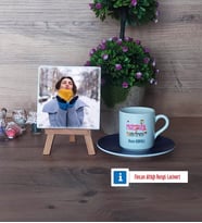 Matematik Öğretmeni Fotoğraflı Dekoratif Taş, Ahşap Altlıklı Türk Kahvesi Fincanı Hediye (Model 4)