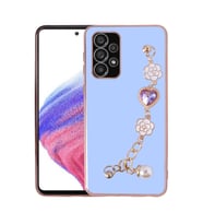 Samsung Galaxy A72 Kılıf El Askılı Tutamaçlı Kamera Korumalı Renkli Gold Kenar Silikon Kapak (Mor)