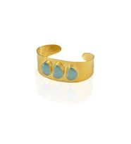 Kadir Jewellery 22 Ayar Altın Kaplama El İşçiliği Zirkon Taşlı Kadın Kelepçe Bilezik (Açık Mavi)