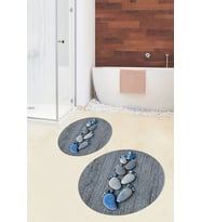 EVDEYA 3D Dijital Yıkanabilir Ayak İzi Desen İkili Yuvarlak Banyo Paspas Klozet Takımı, YKLOZET-15-GRİ, (Kırmızı)
