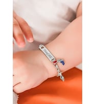 Papatya Silver 925 Ayar Gümüş Uğur Böcekli Lacivert Ayaklı İsimli Erkek Bebek Künyesi (Rodyum)