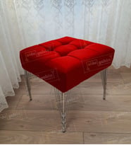 Modern Dilim Puf Ayakucu Puf Gümüş Metal Ayak (45*45) (Kırmızı)