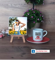 Kadın Öğretmene Hediye Fotoğraflı Dekoratif Taş, Ahşap Altlıklı Türk Kahvesi Fincanı Hediye (Model 8)