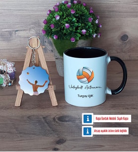 Voleybol Antrenörü Kupa Bardak Beyaz ve Fotoğraflı Ahşap Anahtarlık Hediye (Model 11)