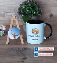Voleybol Antrenörü Kupa Bardak Beyaz ve Fotoğraflı Ahşap Anahtarlık Hediye (Model 11)