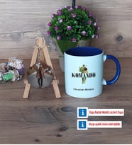 Komando Kupa Bardak Beyaz ve Fotoğraflı Ahşap Anahtarlık Hediye (Model 3)
