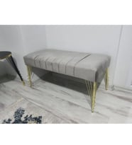 Modern Çizgi Model Puf Ayakucu Bench Gold Metal Ayak 90 cm (Gri)