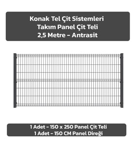 KONAK TEL ÇİT SİSTEMLERİ 1 ADET PANEL ÇİT TAKIM 150X250 CM (Antrasit)