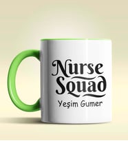 Kişiye Özel Nurse Squad (Hemşire Tayfası) Tasarımlı Turuncu Kupa (Yeşil)