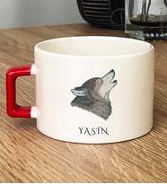 Kişiye Özel Kurt Baskılı Hediye Lüks Fincan Babaya Kardeşe Hediye (Kırmızı)