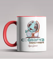 Kişiye Özel Coğrafya Öğretmeni Tasarımlı Siyah Renk Kupa Bardak 7 (Kırmızı)