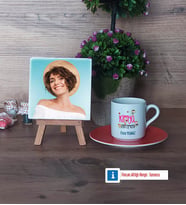 Kimya Öğretmeni Fotoğraflı Dekoratif Taş, Ahşap Altlıklı Türk Kahvesi Fincanı Hediye (Model 8)