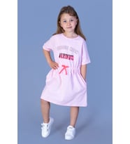 Toontoy Kız Çocuk Baskılı Taş İşlemeli Beli Lastikli İki Yanı Cepli  Elbise (Pembe)