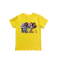 MONSTER HIGH baskılı pamuklu penye kumaş yazlık çocuk tişört (Sarı)