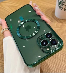 iPhone 12 Pro Max Kılıf Kamera Korumalı Magsafe Parlak Luxury (Koyu Yeşil)