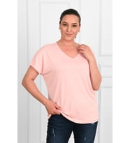 Kadın V Yaka Büyük Beden T-shirt 1486-23 (Pembe)