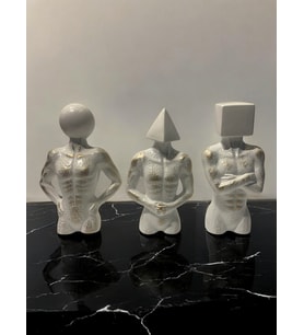 Üçlü Geometrik Başlı Soyut Set Deokratif Obje (Beyaz)