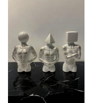 Üçlü Geometrik Başlı Soyut Set Deokratif Obje (Beyaz)