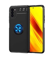 Xiaomi Poco M3 Kılıf Yüzüklü Magnetli Ravel Case (Siyah-Mavi)