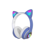 Led Işıklı Kedi Kulaklı Kulak Üstü Kablosuz Bluetooth Kulaklık Mikrofonlu Hafız Kart Giriş (Mavi)