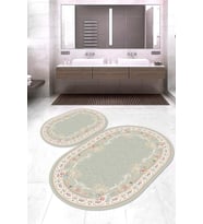 Dijital Baskılı Kaymaz Taban Yıkanabilir Oval 2'li Klozet Takımı Banyo Paspası NOKZ-HK-172 (Yeşil)