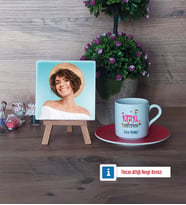 Kimya Öğretmeni Fotoğraflı Dekoratif Taş, Ahşap Altlıklı Türk Kahvesi Fincanı Hediye (Model 3)