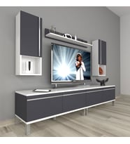 Decoraktiv Eko 5220TA Mdf Krom Ayaklı Tv Ünitesi Tv Sehpası (Beyaz - Antrasit)