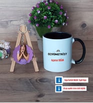 Odyometrist Kupa Bardak Beyaz ve Fotoğraflı Ahşap Anahtarlık Hediye (Model 11)
