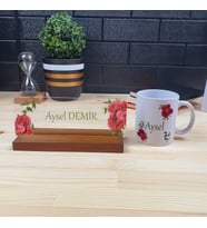 Kişiye Özel Ofis Masa İsimliği ve Kupa Bardak Hediye Seti (Model 2)