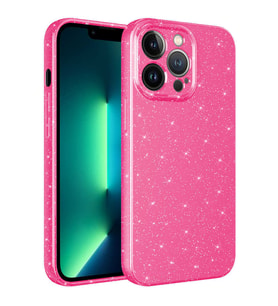 Apple iPhone 12 Pro Kılıf Kamera Korumalı Simli Lüks Koton Kılıf (Koyu Pembe)
