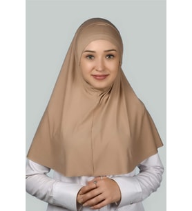 Hazır Türban Peçeli Pratik Eşarp Tesettür Nikaplı Hijab - Namaz Örtüsü Sufle (XL) (Koyu Bej)