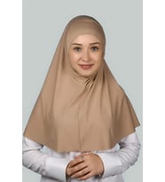 Hazır Türban Peçeli Pratik Eşarp Tesettür Nikaplı Hijab - Namaz Örtüsü Sufle (XL) (Koyu Bej)