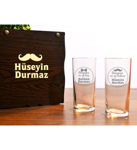 Babalara Özel Babalar Günü Ahşap Kutuda Rakı Bardağı Seti (Beyaz)