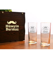 Babalara Özel Babalar Günü Ahşap Kutuda Rakı Bardağı Seti (Beyaz)