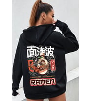 Unisex Ramen Baskılı Sweatshirt (Siyah)