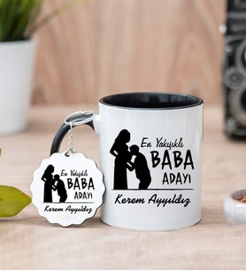 En Yakışıklı Baba Adayı  Kupa Bardağı ve Anahtarlık Hediye Seti (Model 4)