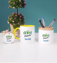 Çevre Mühendisi Kupa Bardak Kırmızı Kalemlik ve Anahtarlık (Model 5)