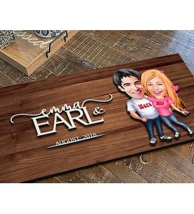 BK Gift Kişiye Özel Sevgililer Karikatürlü Kabartma Figürlü Ahşap Tablo, Duvar Dekoru, Arkadaşa Hediye, Özel Tasarım Ev Hediyesi-5 (Ceviz)