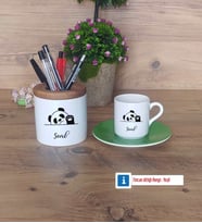 Sevimli Panda Hediyeleri Türk Kahvesi Fincanı Kırmızı, Kalemlik Kişiye Özel Hediye (Model 7)