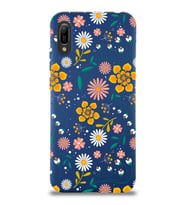 Huawei Y6 2019 Uyumlu Lansman Kılıf Çiçek Tasarımlı İçi Kadife Kapak (Lacivert)