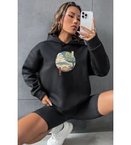 Unisex Neighbor's Ukiyo e Baskılı Sweatshirt (Siyah)