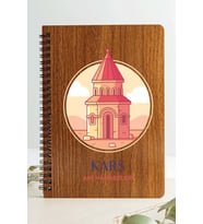 Kars Ani Harabeleri Şehir Tasarım Ahşap Kapaklı Defter Kraft Kâğıt Özel Tasarım (Ceviz Rengi)