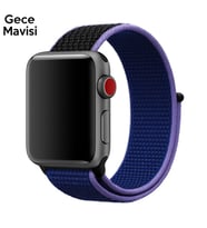 Ally Apple Watch 7-8 41mm 6-5-4 40mm Nylon Loop Spor Kayış Kordon 3-2-1 38mm (Gece Mavisi)