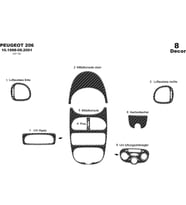 Meriç® Peugeot 206 Ön Torpido Kaplama Maun 8 Parça 1998-2001 (Karbon)