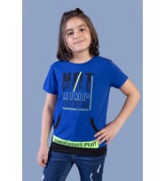 Toontoy Erkek Çocuk Kanguru Cepli Neon Baskılı Tişört (Antrasit Melanj)