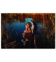Cakapuzzle Kızılderili Kostümlü Kadın Göl ve Sazlıklar  Puzzle Yapboz MDF (Ahşap) (1000 Parça)